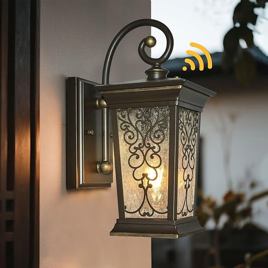 ALVIME Dusk to Dawn Outdoor Wall Lights, Exterior Lighting Fixtures, Porch Outside Wall Sconce for Entryway, Farmhouse, Front Door, Patio, Garage, E26 Base&Clear Seeded Glass