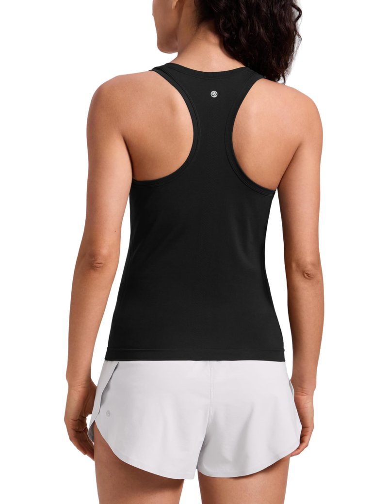 CRZ YOGA Seamless Racerback Tank Tops for Women - Gym Workout Athletic Running Sleeveless Shirts Breathable Scoop Neck Black Medium