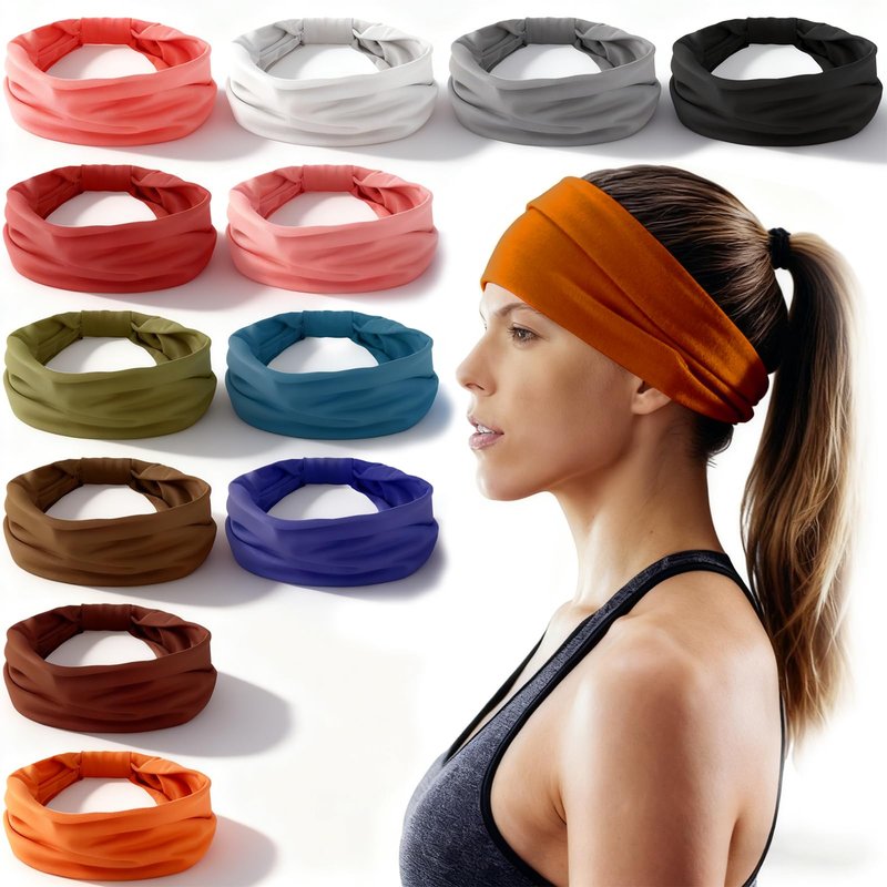 Chicingyou 12 Pcs Headbands for Women Wide Sweat Absorb Headbands Thick Sports Stretchy Sweat Bands Non-Slip Hairbands for Running Yoga Boho Twisted Hair Accessories(Classic Style)