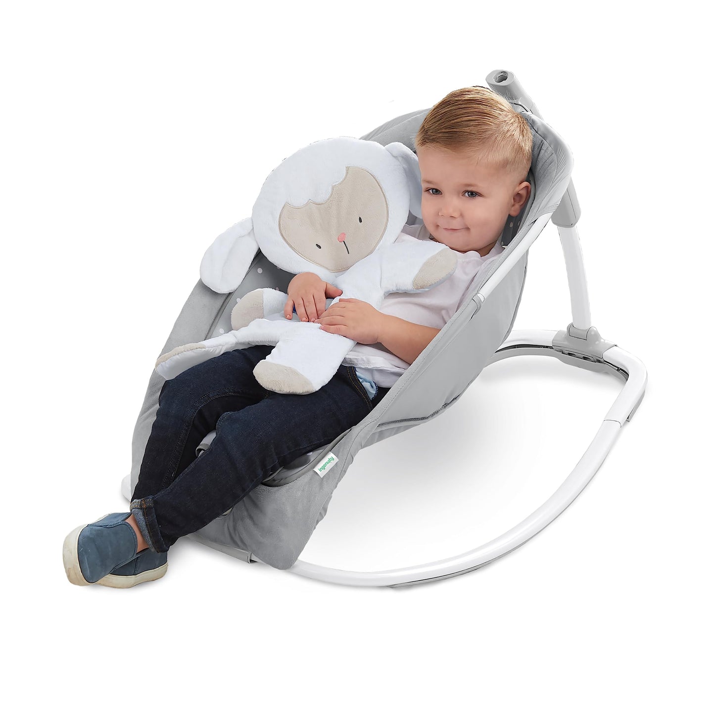 Ingenuity, Cuddle Lamb Baby Rocking Hammock with Vibration, Game Bow are 2 Stuffed Animals, 12 Melodies, 4 Nature Sounds, Adjustable Volume, Ergonomic, from Newborn to 18 kg