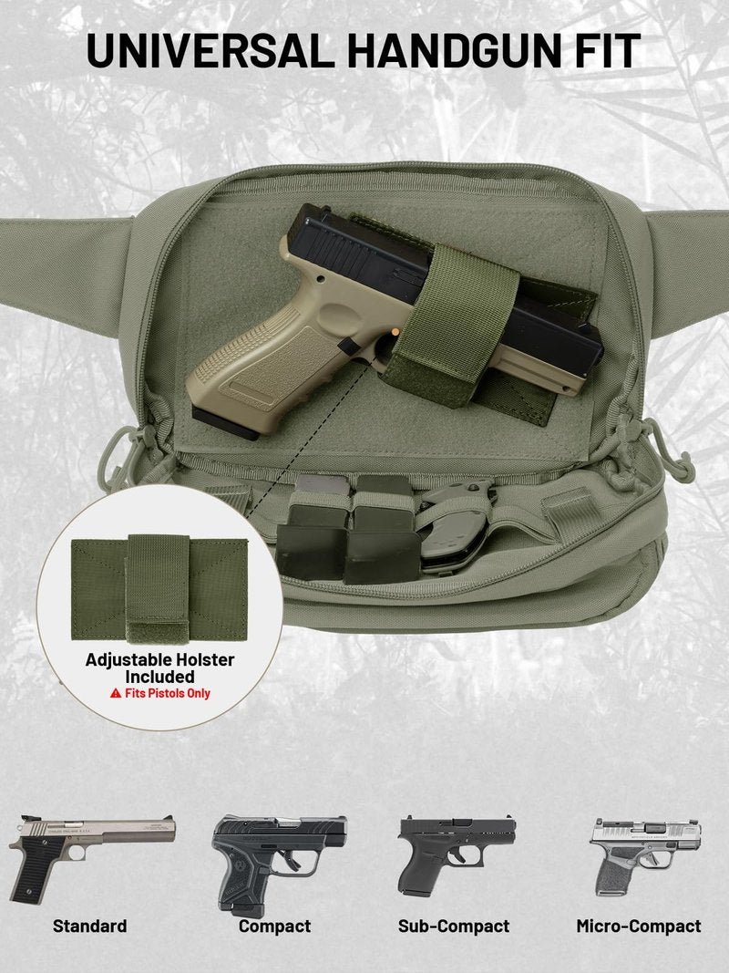 AUMENTAR Tactical Sling Bag, Fanny Pack,2in1,CCW & EDC Shoulder Bag with MOLLE & Pistol Holster - 1000D Adjustable Strap for Outdoor Carry Men & Women