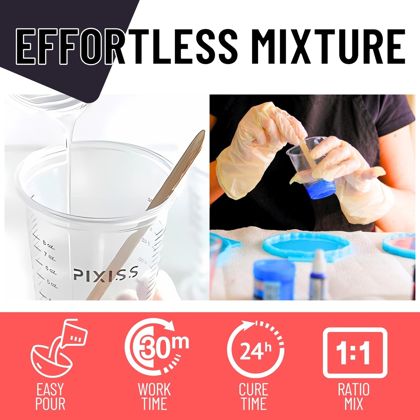 Epoxy Resin Mold Kit (1 Gallon) and Resin Art Supplies - 1:1 Easy Mix Crystal Clear Epoxy Resin Kit for Beginners by Pixiss - Resin Starter Kit for Casting Resin Art and Epoxy Resin Molds