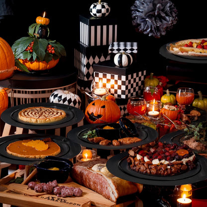 FLOWERCAT 100PCS Black Plastic Plates - Heavy Duty Black Disposable Plates for Halloween Party/Birthday/Wedding/Father's Day- serve 50guests 10 inch and 7 inch Set