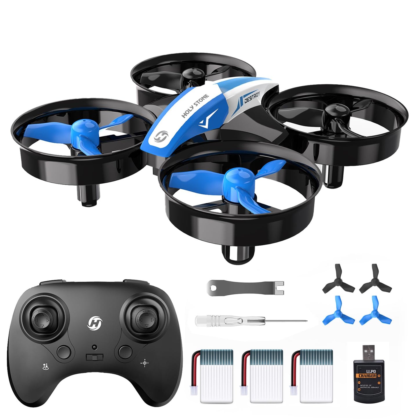 Holy Stone HS210 Mini Drone for Kids and Beginners RC Nano Quadcopter Indoor Small Helicopter Plane with Auto Hovering, 3D Flip, Headless Mode and 3 Batteries, Great Gift Toy for Boys and Girls, Blue