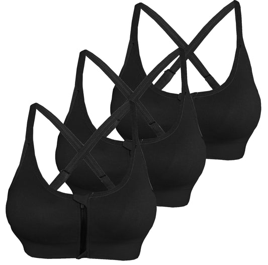 AKAMC Women's Zip Front Sport Bras,Adjustable Straps Padded Criss Cross Cropped Bras for Yoga Workout Fitness,X-Large