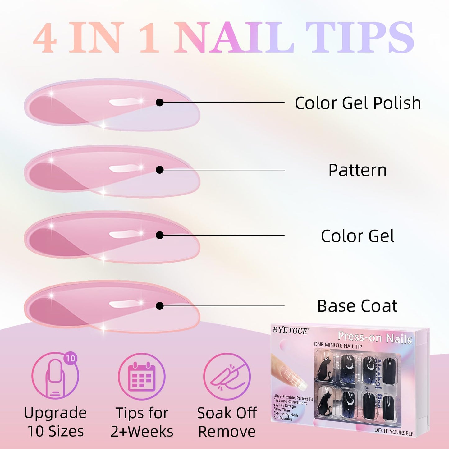 Halloween Press on Nails Square Fake Nails Acrylic Nails Kit with Black Cat Pattern Design Full Cover Artificial False Nails Medium Glue on Nails for Women Girls 24Pcs