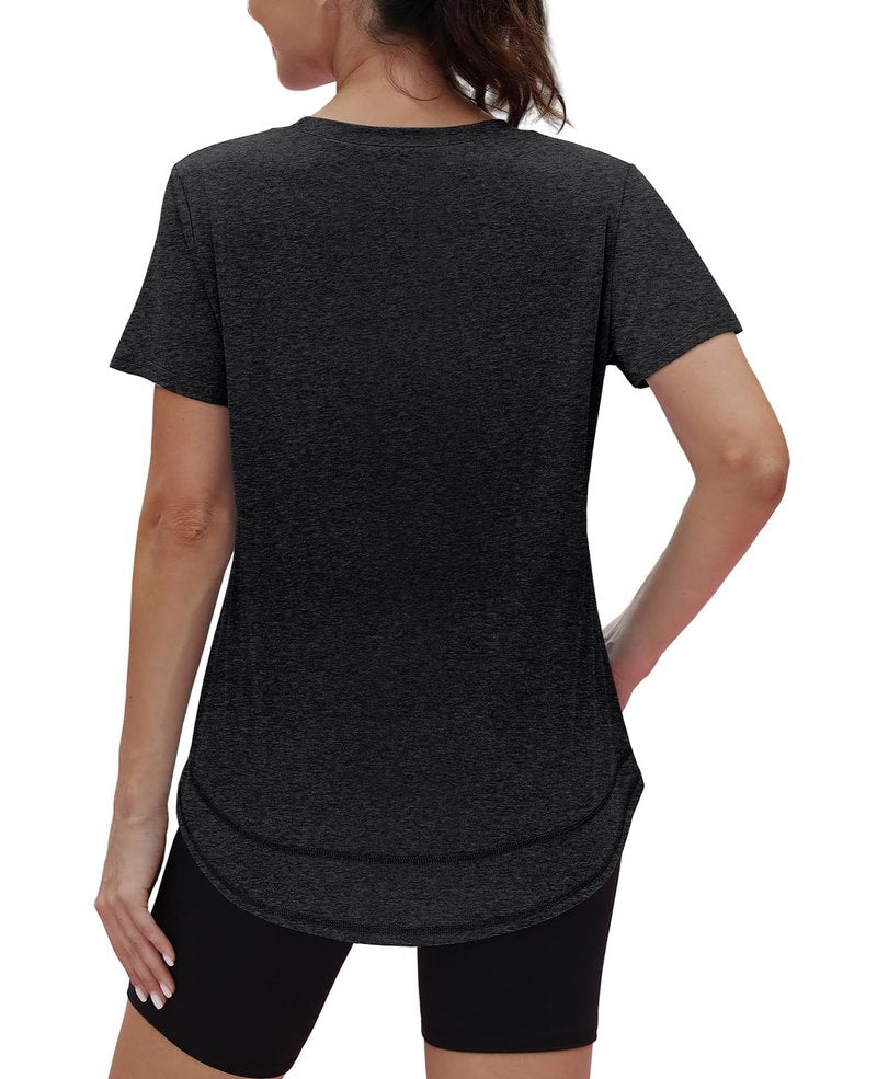 Oversized Tshirts for Women Dry Fit Plus Size Spring Clothes Summer Athletic Tops Workout Shirts Crewneck Black 3XL