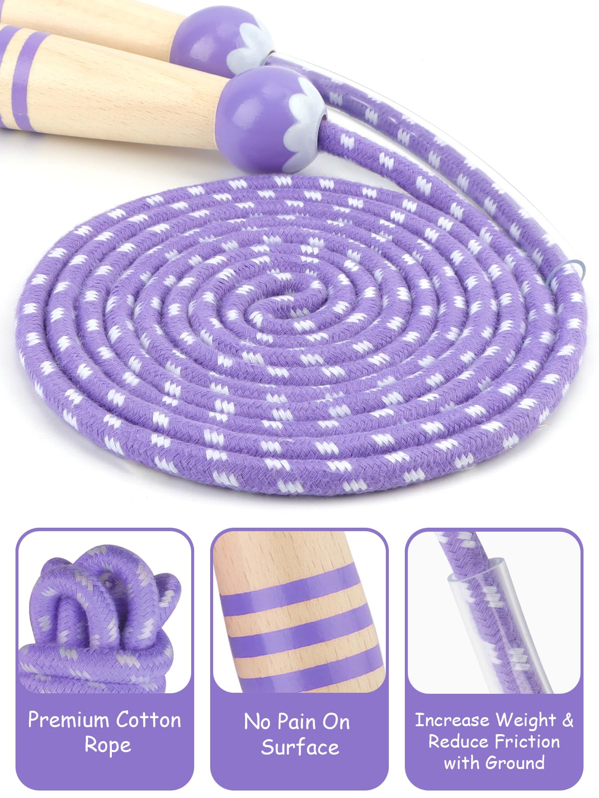 Jump Rope for Kids, Lorvain Adjustable Skipping Rope, Kids Jump Ropes with Wooden Handle for Girls Boys, Weighted Jumping Ropes for Fitness Workout Exercise Outdoor Fun Activity
