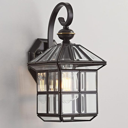 Milaii Copper Bronze Outdoor Wall Lights, 13.4" H Vintage Exterior Lantern Light Fixture Anti-Rust Waterproof Wall Mount Lamp with Clear Glass E26 Porch Light for Garage Front Porch Entryway Patio