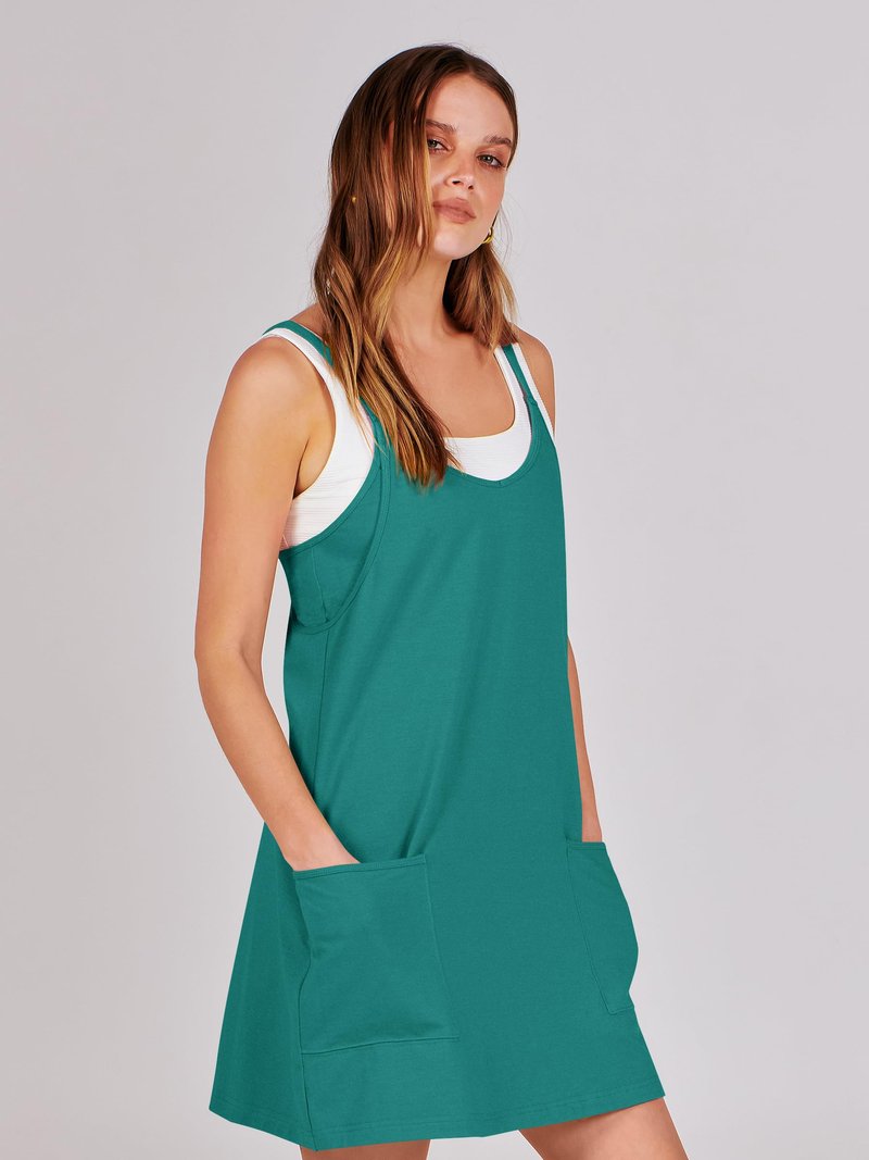 ANRABESS Women Athletic Dress Summer Tennis Workout Active Sports Mini Romper Dress Built in Shorts Travel Vacation Clothes Teal Large
