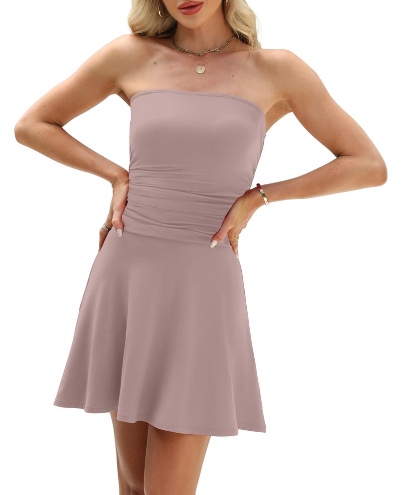 OFEEFAN Womens Summer Dresses 2026 Strapless Tube Short Mini Homecoming Cocktail Cute Party Graduation Clothing Dust S