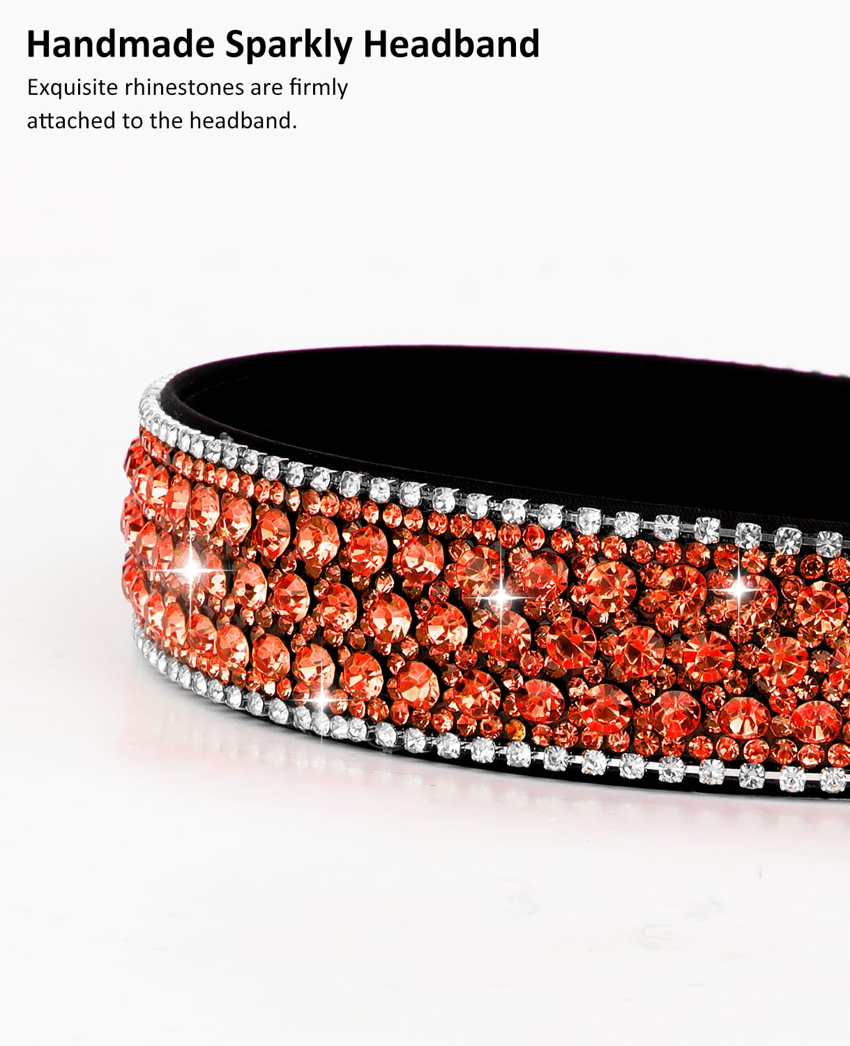 Wecoe Rhinestone Headband - Orange Bling Sparkly Crystal Diamond Thin Hair Band, Fashion Accessory for Women and Girls, Holiday Birthday Halloween Christmas Gift