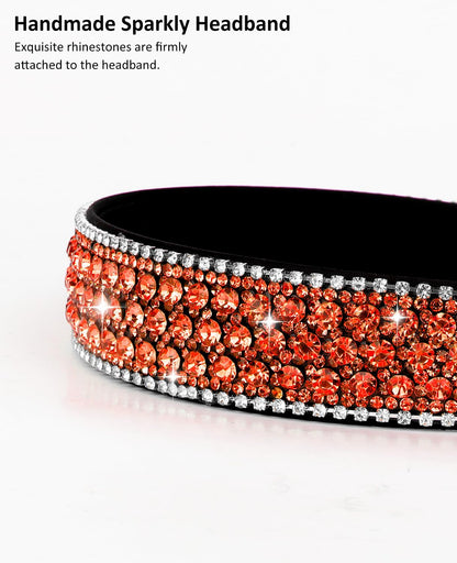 Wecoe Rhinestone Headband - Orange Bling Sparkly Crystal Diamond Thin Hair Band, Fashion Accessory for Women and Girls, Holiday Birthday Halloween Christmas Gift
