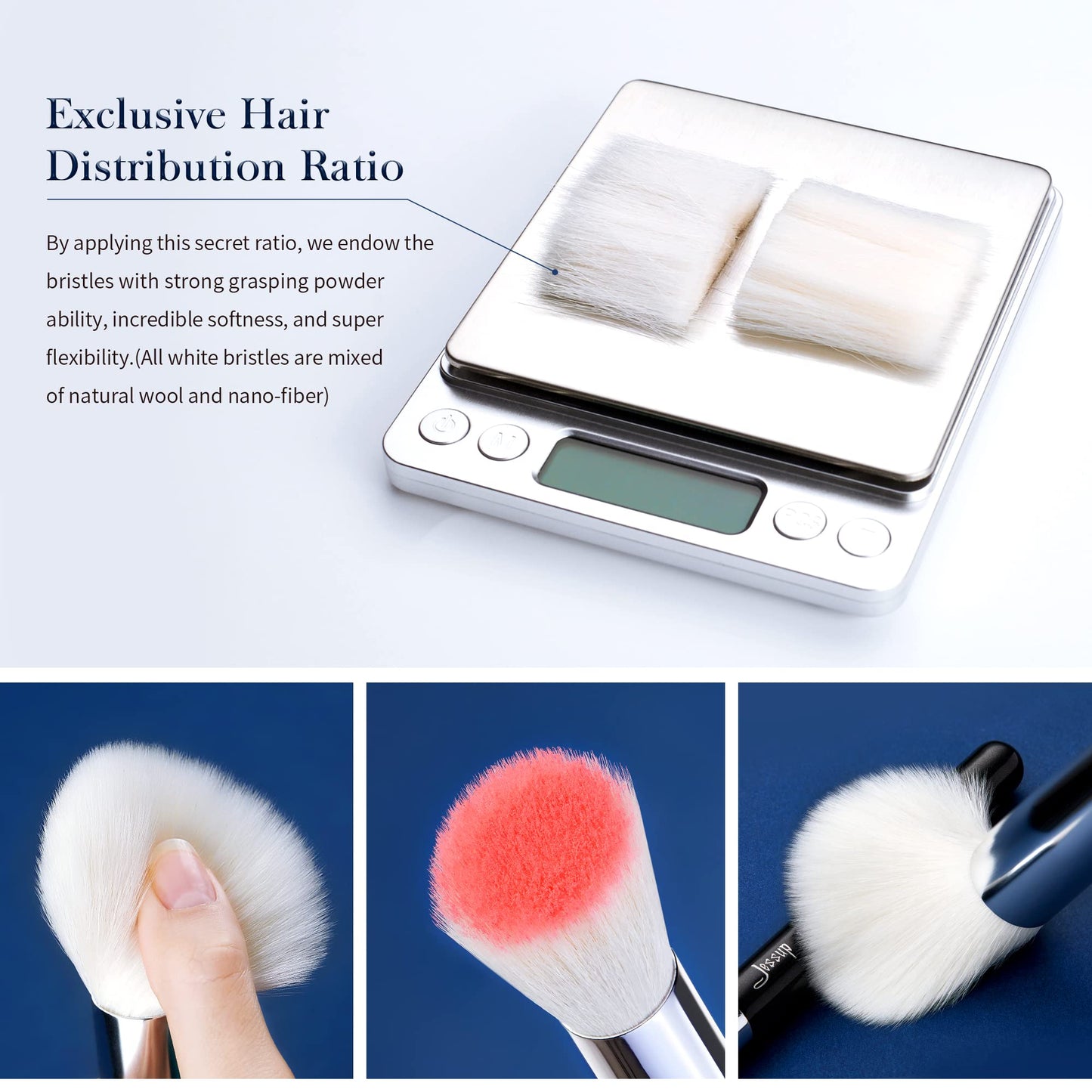 Jessup Brand 25pcs Professional Makeup Brush Set Beauty Cosmetic Foundation Powder Blusher Eyeshadow Blending Highlight Concealer Natural-Synthetic Hair Brushes Set (Pearl White/Silver)