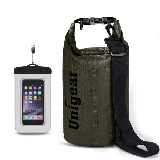 Unigear Dry Bag Waterproof, Floating and Lightweight Bags for Kayaking, Boating, Fishing, Swimming and Camping with Waterproof Phone Case (Army Green, 10L)