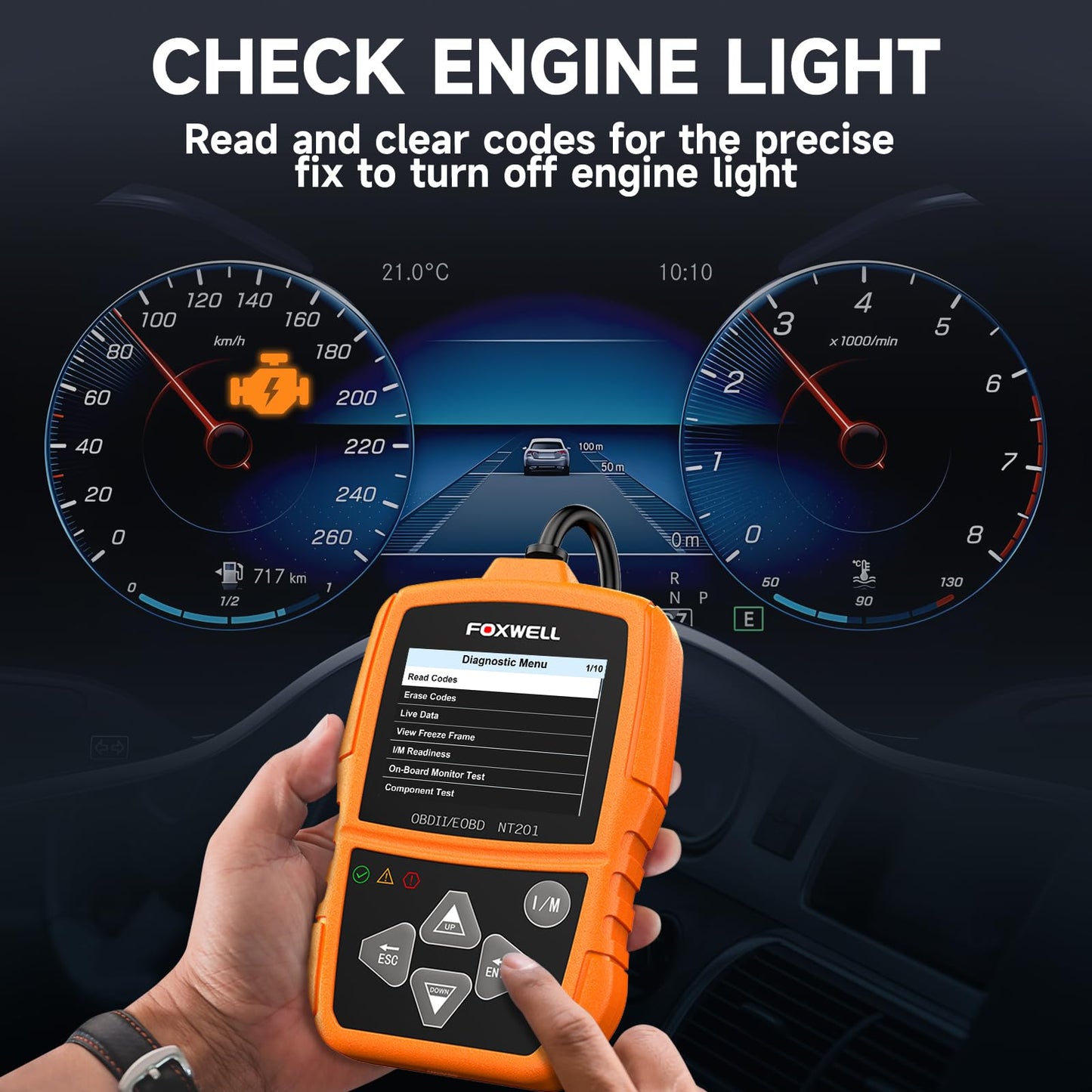 FOXWELL NT201 OBD2 Scanner Code Reader for Cars and Trucks Check Engine Light, Read and Clear Fault Codes, Live Data Diagnostic Tool for All Cars After 1996