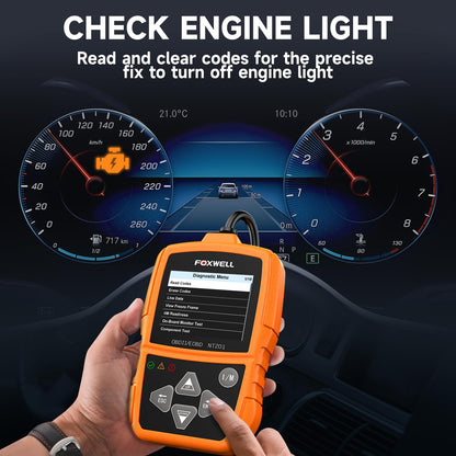 FOXWELL NT201 OBD2 Scanner Code Reader for Cars and Trucks Check Engine Light, Read and Clear Fault Codes, Live Data Diagnostic Tool for All Cars After 1996