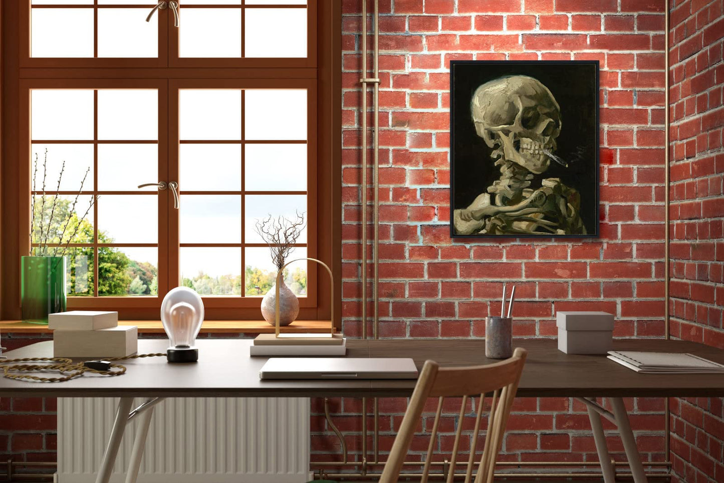 Wieco Art Skull of a Skeleton with Burning Cigarette, 1886 by Vincent Van Gogh Canvas Wall Art for Home Decor and Wall Decor Post-impressionism Canvas Prints Pictures Artwork