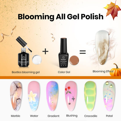 Beetles Blooming Gel - 15ml Clear Gel Polish Blossom Fall Halloween Nail for Spreading Effect Marble Natural Stone Watercolor Floral Print Soak off UV/LED Lamp Needed, Diy Nail Art Design Gift