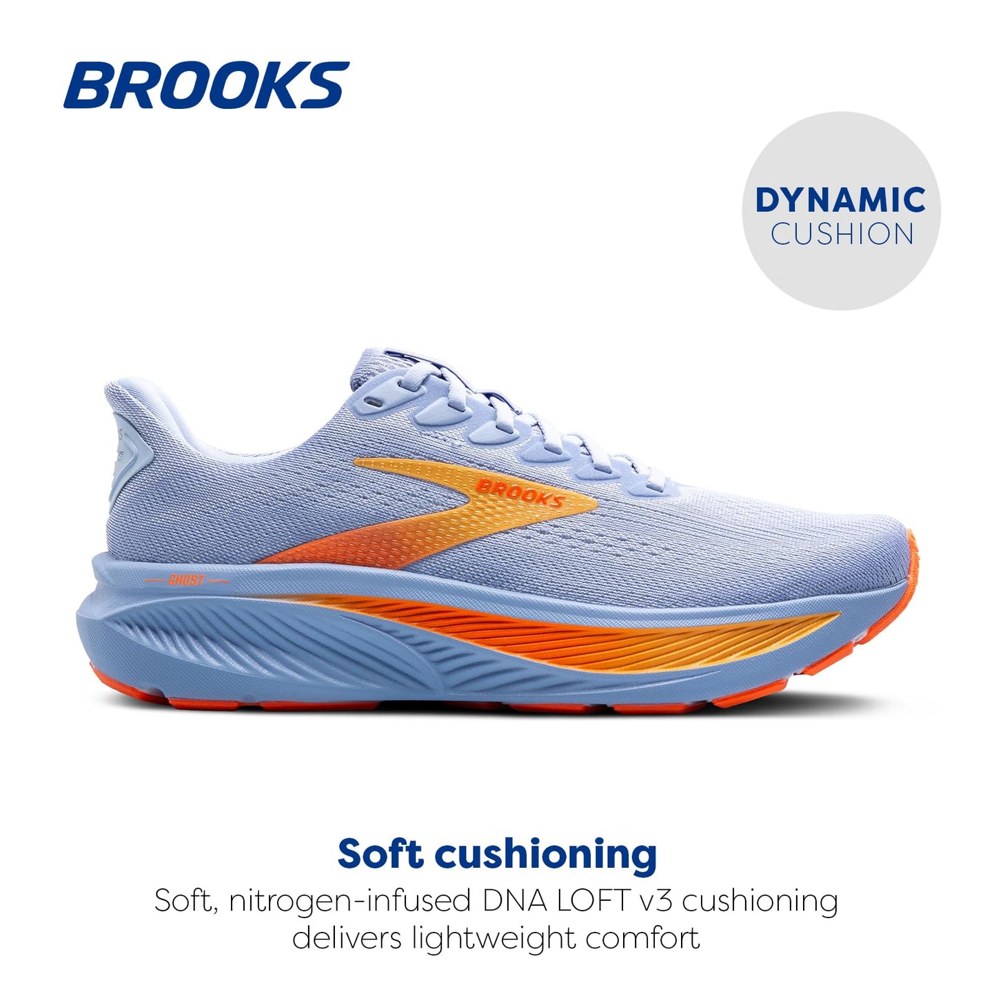 Brooks Women’s Ghost 17 Neutral Running Shoe - Blue Heron/White/Orange - 9.5 Medium