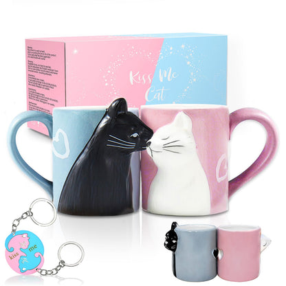 Couple Gifts Cute Kissing Cat Mug Matching Couples Stuff Ceramic Coffee Mugs for Wedding Gifts Anniversary Valentines Engagement Gifts for Couples Cat Lovers 12oz