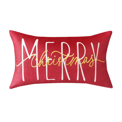 ONWAY Christmas Pillow Cover 12x20 Inch Merry Christmas Lumbar Pillow Cover Gold Red Decorative Throw Pillows Farmhouse Winter Holiday Decor Cushion Case for Sofa Couch Home Decorations