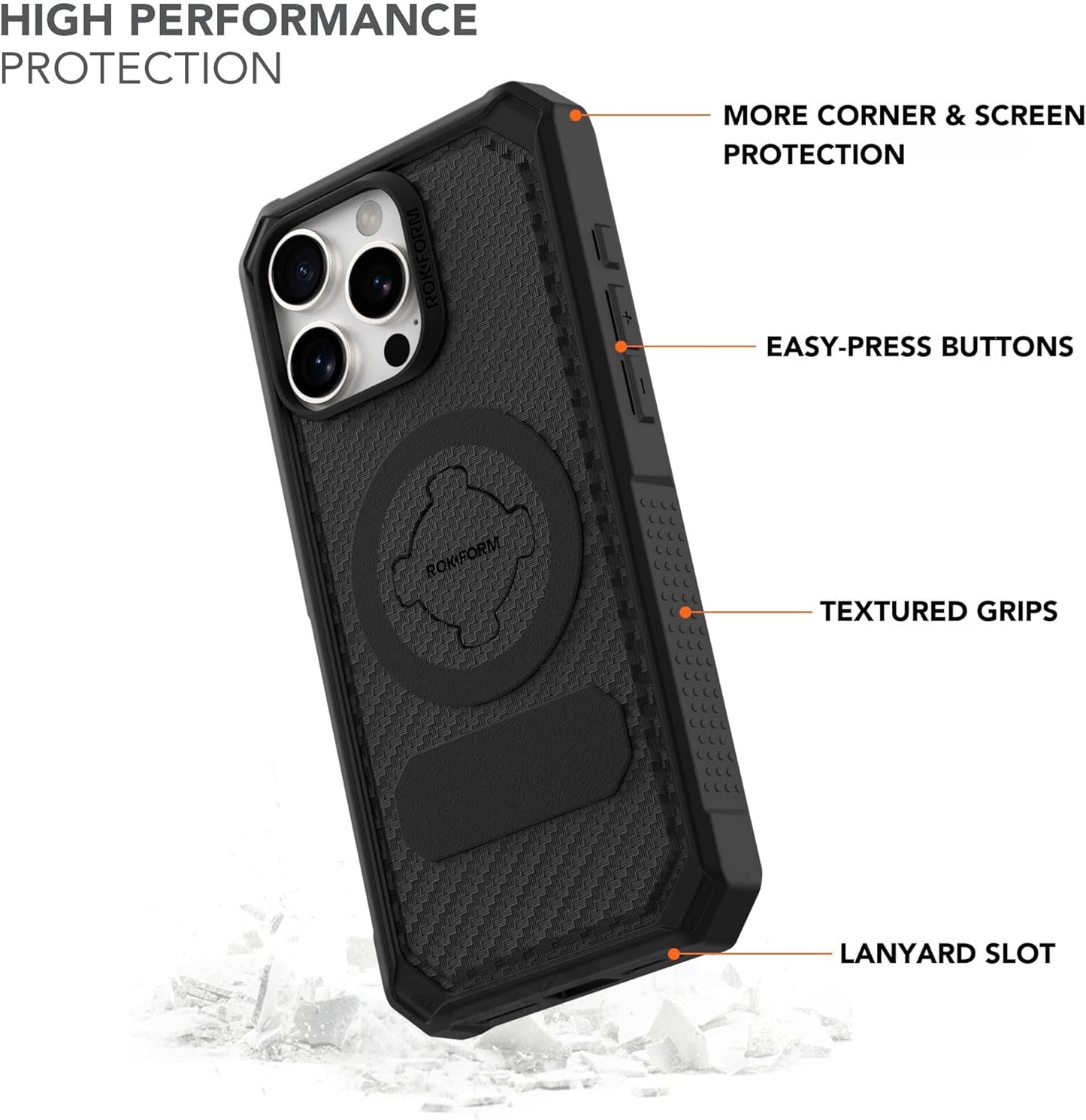 Rokform Rugged Case Compatible with iPhone 16 Pro Max, Magnetic Cover (Black)