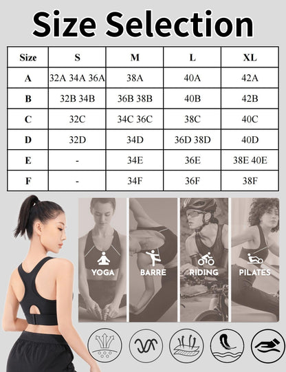 Sports Bras Women High Impact, Seamless Racer Back Padded Support Comfort Bra, Adjustable Running Bra Women High Impact, Ladies Sports Bras for Yoga Gym Workout Fitness Black(M)