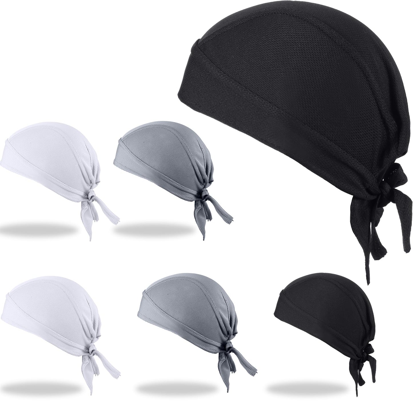6 Pieces Do Rags Sweat Wicking Beanie Cooling Durags Skull Cap Motorcycle Head Wrap Bandana for Men Women (Black, White, Gray,Simple Style)