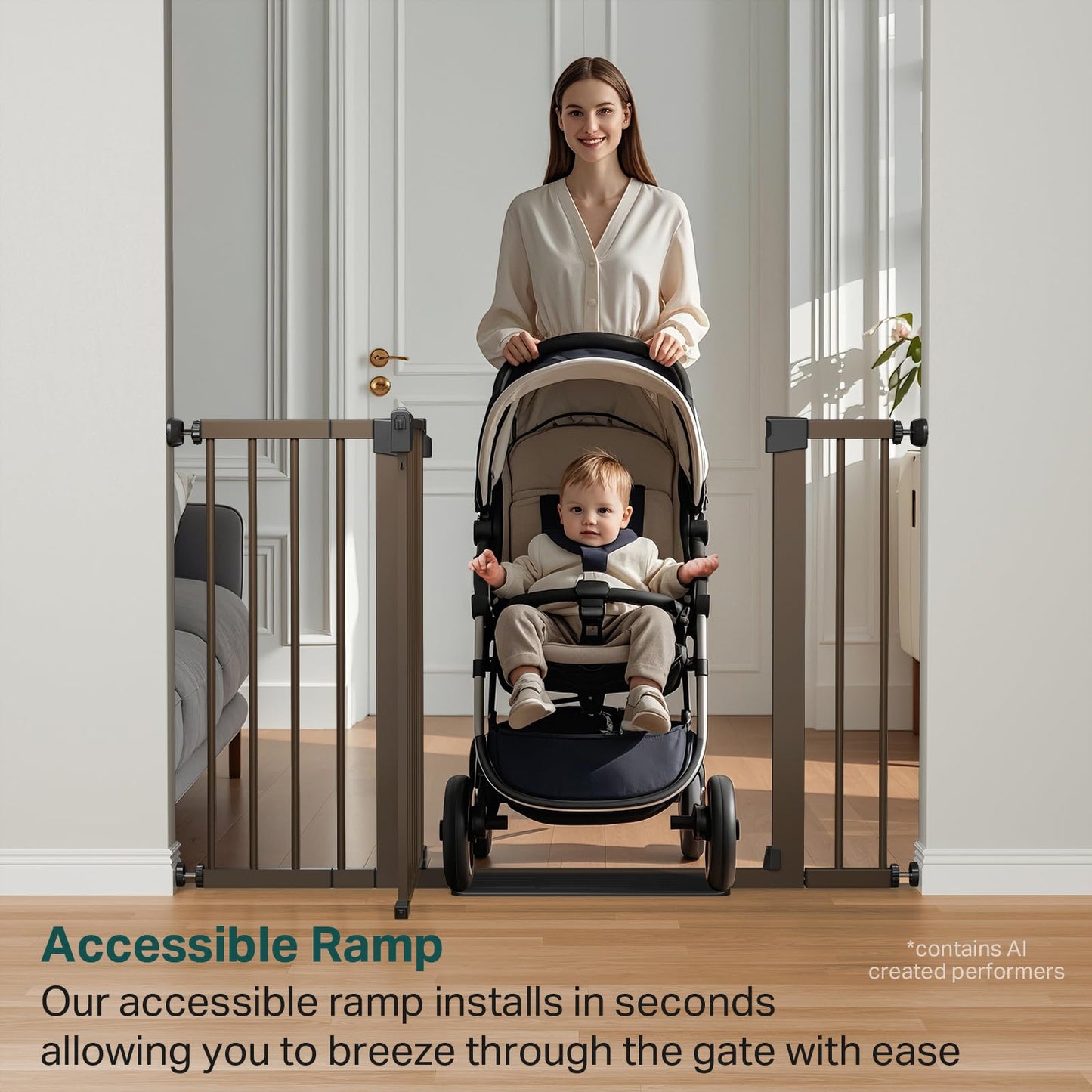 Cumbor 29.7-48" Baby Gate for Stairs, Mom's Choice Awards Winner-Dog Gate for Doorways, Auto Close Safety Pet Gate for Dogs Indoor, Easy Install Pressure Mounted Child Gate with Walk Thru Door, Brown
