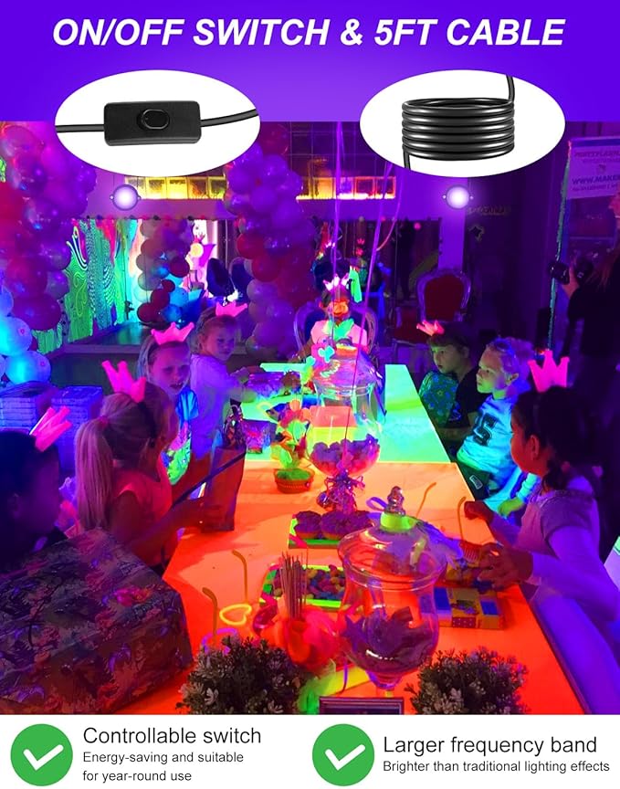 Halloween Outdoor Black Light Spotlight, LED Black Lights Waterproof Landscape Lighting with US Plug for Glow Party Body Paint Fluorescent Poster Stage Yard Garden Decoration(2 Pack)