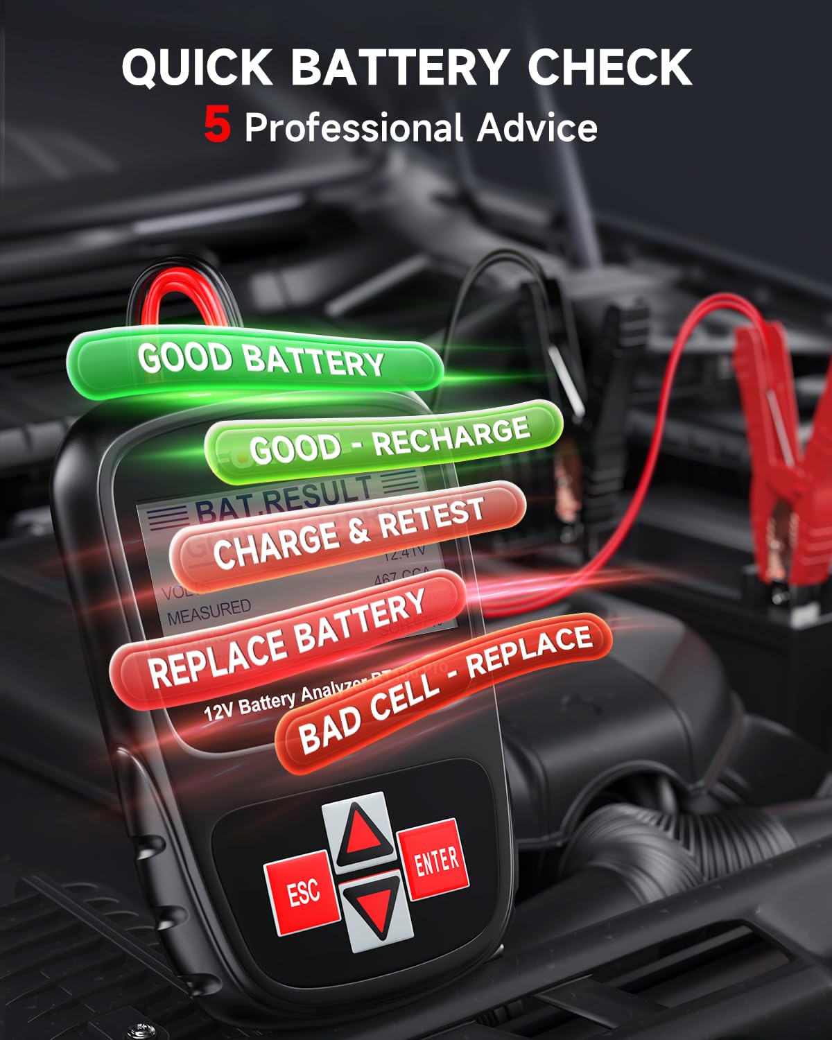 FOXWELL BT100 PRO 12V Car Battery Tester, 100-1100CCA Battery Load Tester, Automotive Digital Analyzer for Cars Trucks Motorcycles SUVs and Marine