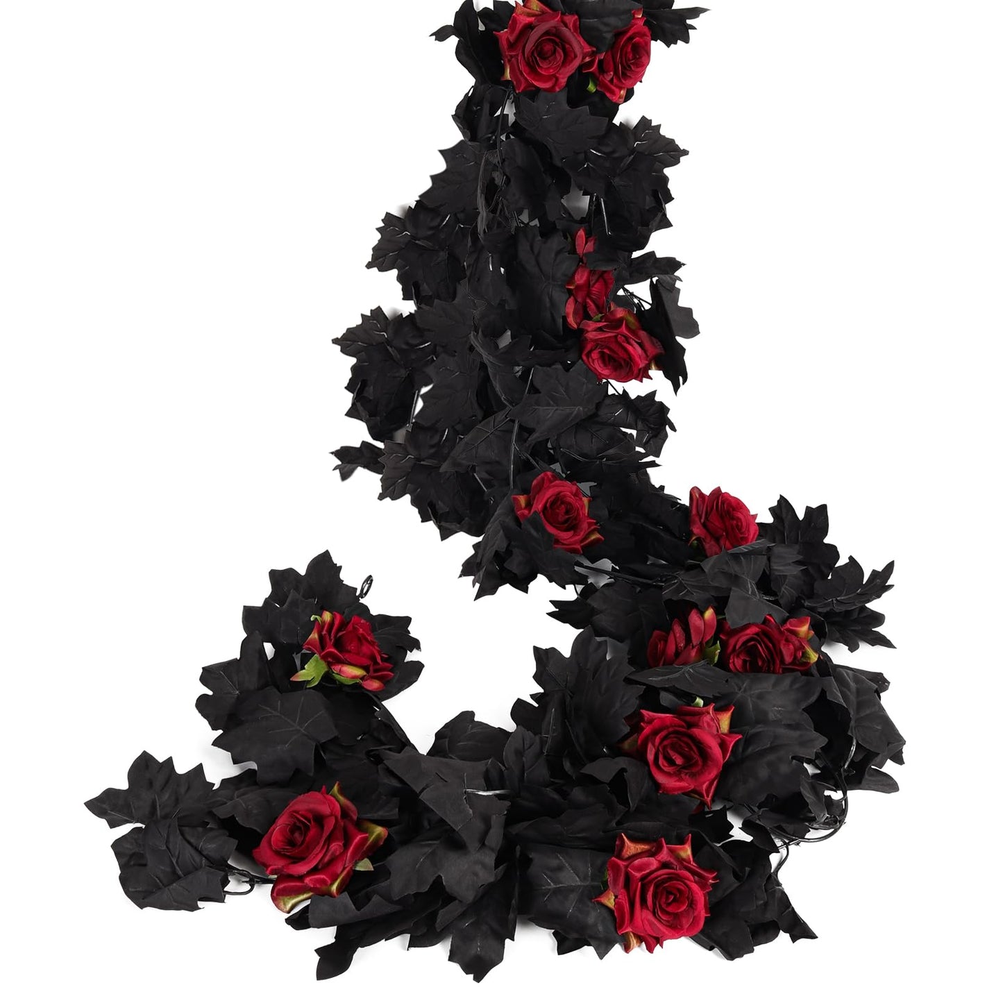 Artificial Black Garland Hanging Vine Artificial Floral Vines Fall Garland Hanging Flower Fake Rose Vines for Black and Burgundy Wedding Decor Halloween Indoor Outdoor Party Wall (Red Rose)