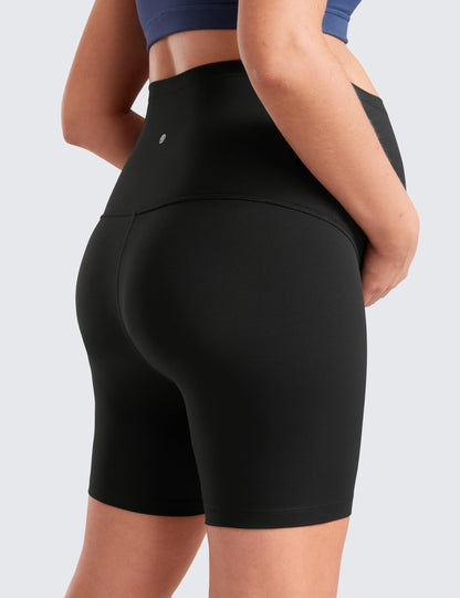 CRZ YOGA Women's Butterluxe 6" Maternity Shorts Over The Belly - Over Bump Yoga Sports Biker Shorts Pregnancy Leggings Black 12