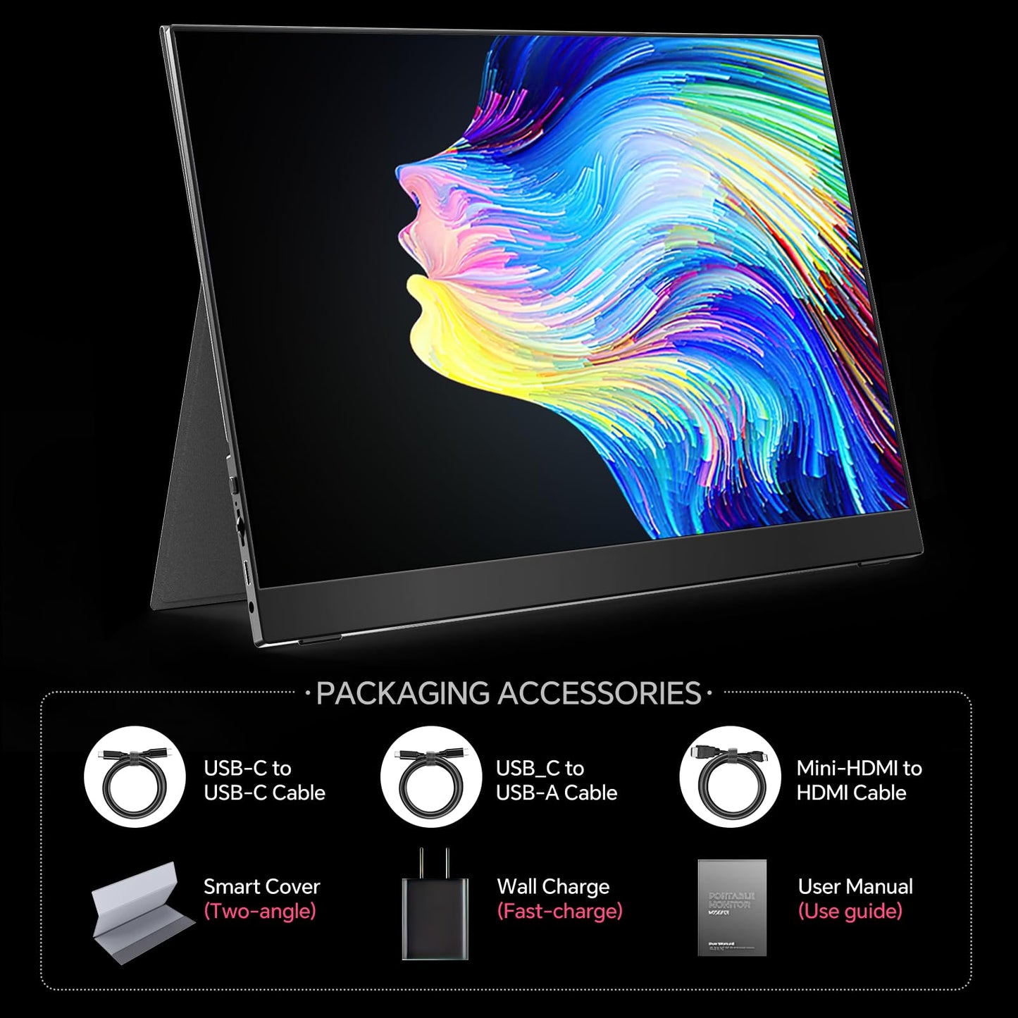 15.6inch Portable Monitor,1080P USB-C HDMI Second External Monitor for Laptop,PC,Mac Phone,PS,Xbox,Swich,IPS Ultra-Thin Zero Frame Gaming Display/Premium Smart Cover