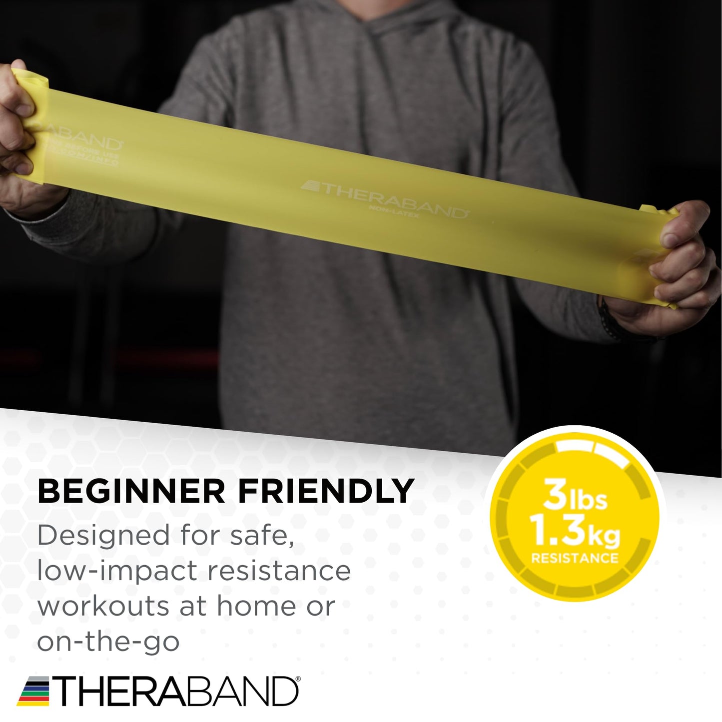 TheraBand Non-Latex, Elastic Resistance Bands Set for Physical Therapy, Yellow, Red, Green, Beginner