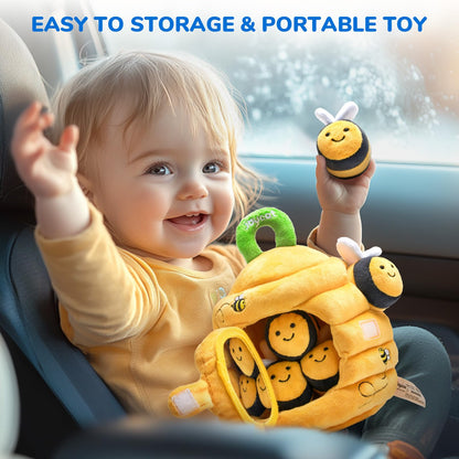 JoyCat Baby Toys 6-12 Months - B2 Soft Baby Beehive with 5 Sensory Bees - Rattle, Crinkle Paper, Squeaker, Mirror, Busy Montessori Soft Toys for Toddlers 0-3 Years Old - Boy Girl Birthday Gift