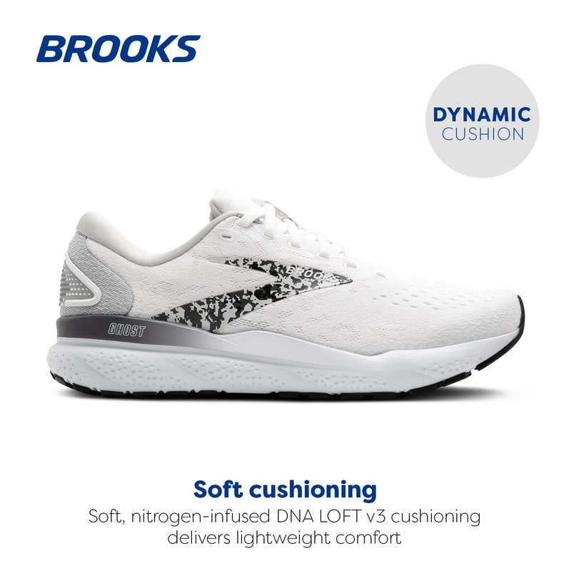 Brooks Women’s Ghost 16 Neutral Running Shoe - White/Oyster/Lava - 6 Medium