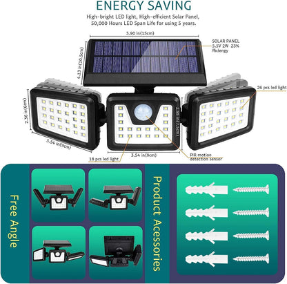 KIBTOY Solar Sensor Outdoor Bright Light Easy to Install, Security Light with 360° Wide Lighting Angle IP65 Waterproof for Front Door,Pathway,Yard,Garage