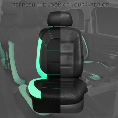 CAR PASS Leather Seat Covers, Breathable Universal Car Seat Cover Full Set for Cute Women Girly,Super 5mm Composite Sponge Inside,Airbag Compatible Fits Most Auto,SUVs,Trucks,Vans(Full Set,Black&Mint)