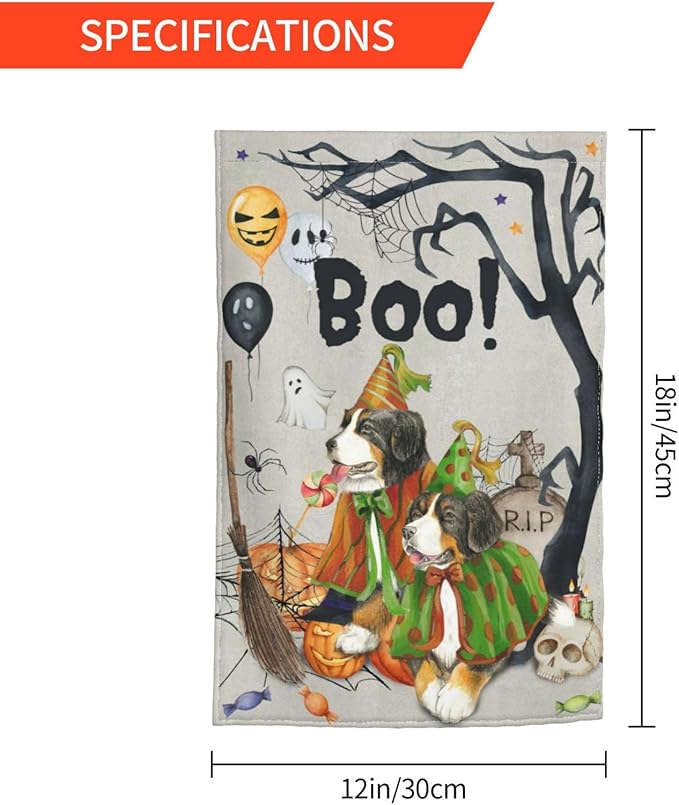 Bernese Dog Halloween Boo Pumpkin Garden Flag Welcome Party Outdoor Outside Decorations Picks Home House Garden Yard Decor 12x18 Inch