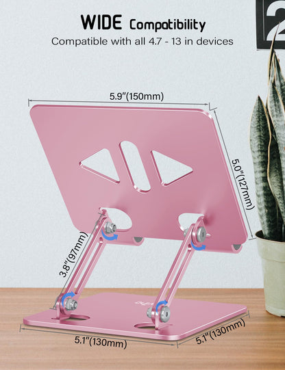 Aoviho Tablet Stand Holder for Desk, Adjustable Desktop Tablet Holder, Foldable Aluminum Tablet Mount for iPad pro 12.9, iPad Air Mini, Samsung Galaxy Tabs Z Fold Kindle Fire,4-12 inch, Rose Gold