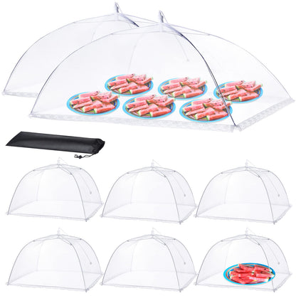 HOMKULA Food Covers for Outside - 2 Extra Large (40 x 25 in) & 6 Large (17 x 17 in) Food Tents/Food Covers for Outdoors Mesh Screen, Picnic Pool Party Supplies, Pop-Up and Collapsible