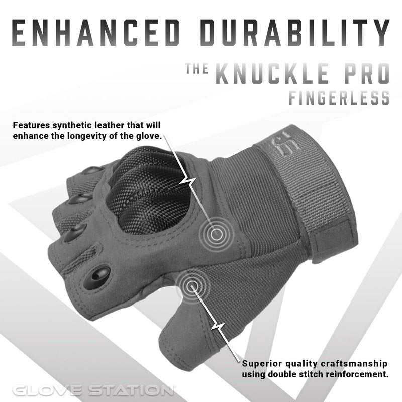Glove Station The Outdoor - Fingerless Knuckle Gloves for Men - Motorcycle Gloves for Airsoft, Hunting, Work and Hiking - Gray, Medium