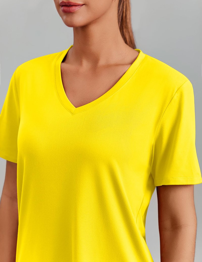 PINSPARK Womens Hiking Shirts Short Sleeve V Neck UPF 50 Sun Protection Moisture Wicking Quick Dry Outdoor Athletic Tops,Yellow Small