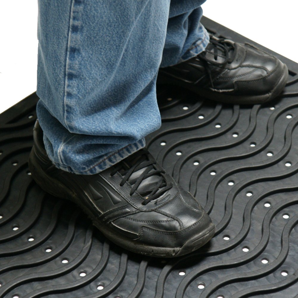 Rubber-Cal 03-237-WA "Dura-Scraper Wave" Commercial Entrance Rubber Mat, 3/8" Thick x 24" x 36", Black