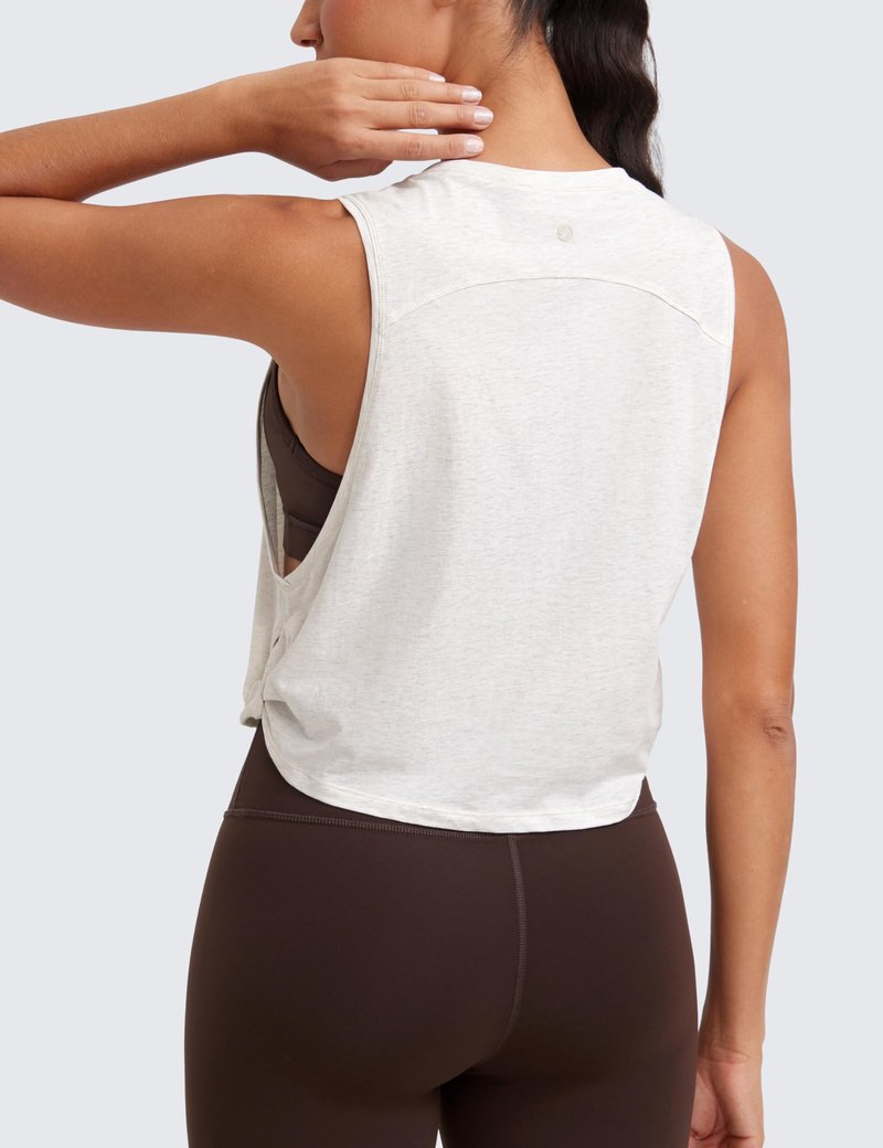 CRZ YOGA Women's Sleeveless Cotton Crop Tank Top for Yoga Gym Running Workout - Deep Armhole Ice Grey/White X-Small