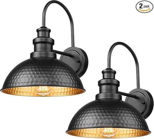 Casia Outdoor Farmhouse Barn Lights, Anti-Rust Outdoor Wall Sconce, Exterior Wall Lights, Front Door Mounted Lighting Fixture,Vintage Gooseneck Lighting for Porch,Garage,Patio (Black, 2 Pack)