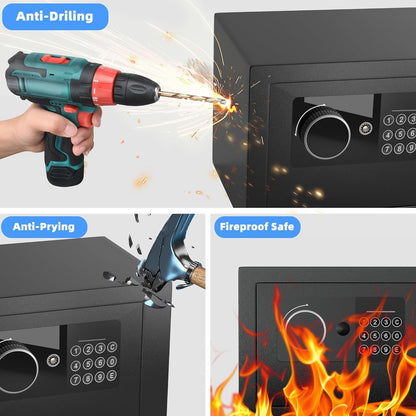 Digital Electronic Money Safe, Steel Security Lock Box with Keypad, Office Hotel Business Jewelry Gun Cash Safe, 0.23 Cubic Feet, 9.06" W x 6.69" D x 6.69" H（black）