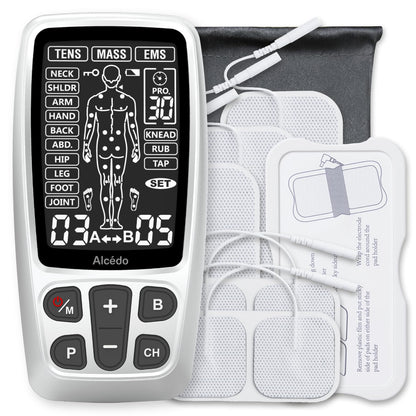Alcedo TENS Unit + EMS Combination Machine Muscle Stimulator for Pain Relief, Electric Rechargeable Pulse Massager with 41 Modes for Back/Neck Pain Therapy